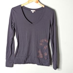 icebreaker Plum Merino Wool V Neck Long Sleeve Pullover T-shirt Fitted Sweater M